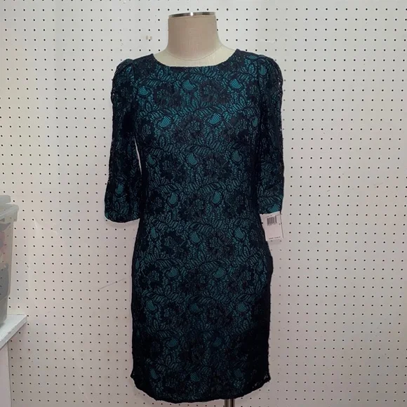 Tegan Dresses | Nwt Tegan Green With Black Lace Semi Formal Pocket Dress Size 0 | Color: Black/Green | Size: 0 | Iceute's Closet